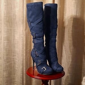 💥SALE💥 EUC MICHAEL ANTONIO MIDNIGHT BLUE KNEE HIGH STILETTO BOOTS Sz. 8